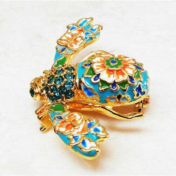 New Joan Rivers CLOISONNE BEE PIN Brooch Crystal Rhinestones Enameled Gold Boxed - Picture 5 of 8